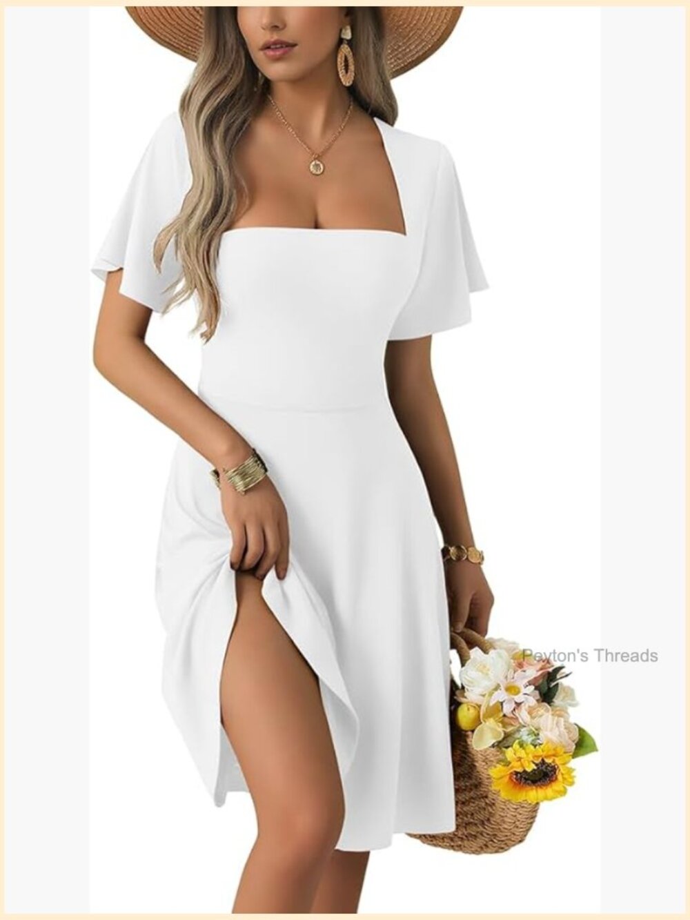 Women's Sexy Square Neck Puff Sleeve High Waist A Line Mini Dress